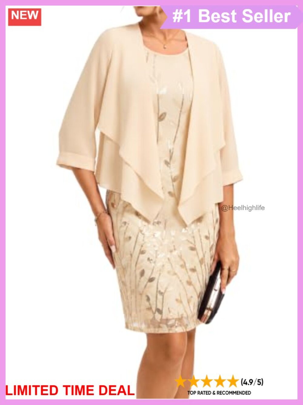 Two-Piece Sequin Sheath Dress with Chiffon Jacket Formal Wedding Guest